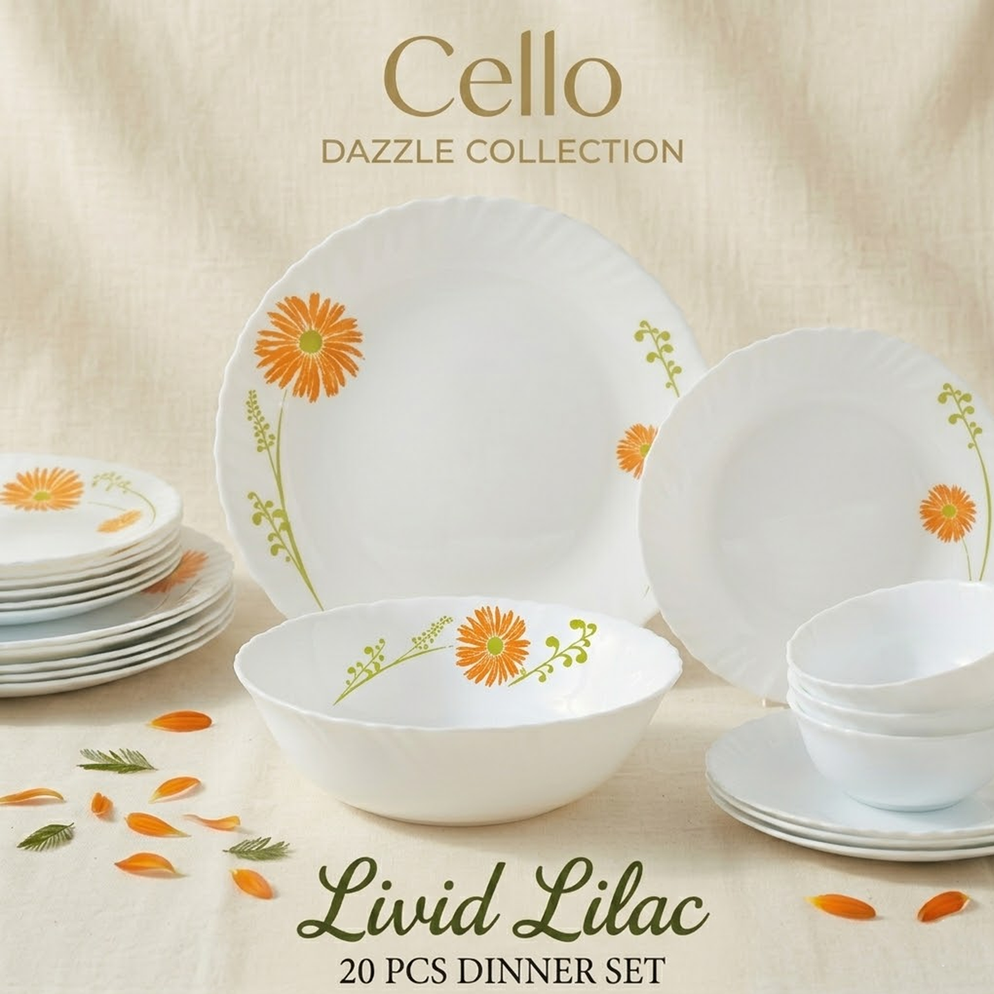Cello 20pcs Livid Lilac Dinner Set (Dazzle Collection)