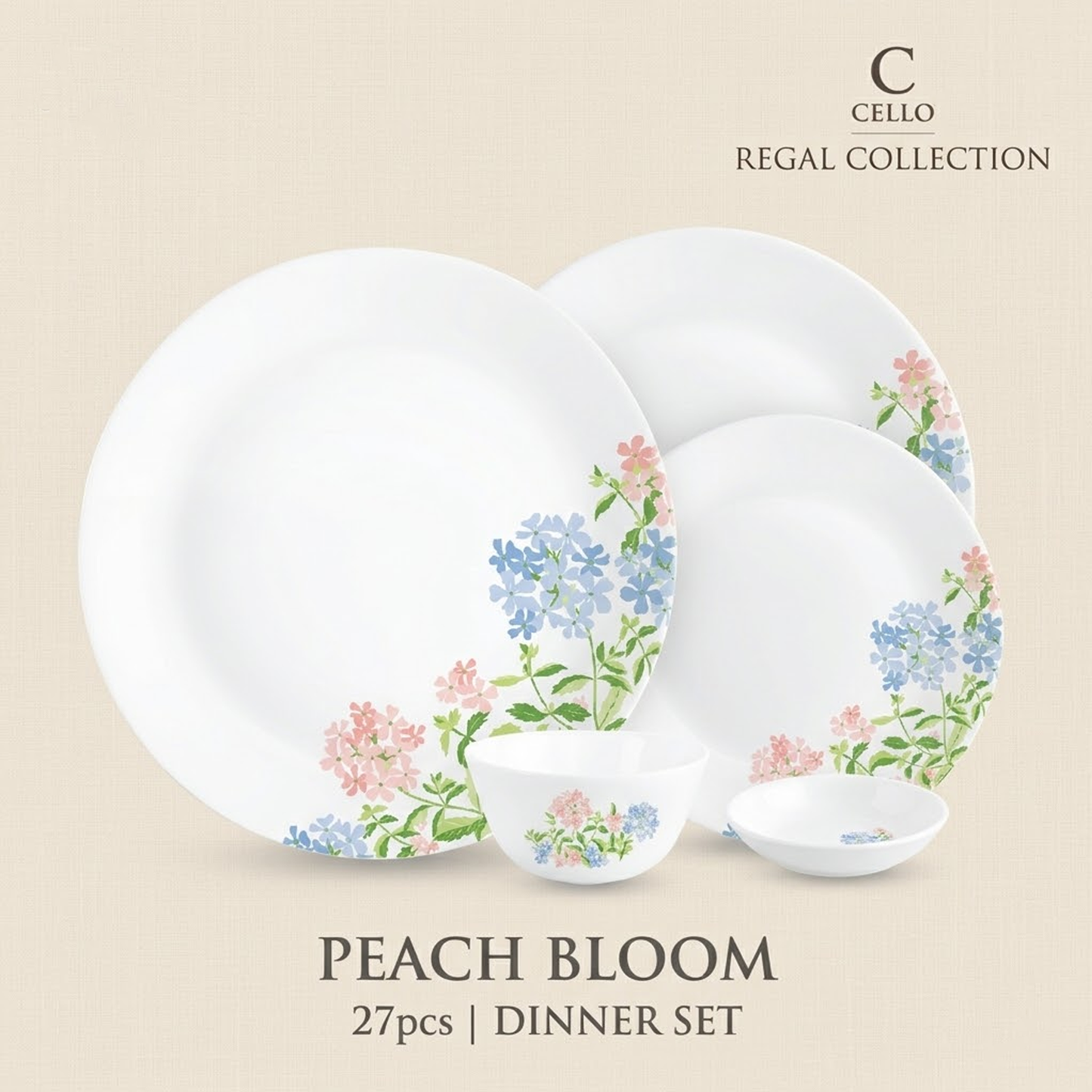 Cello 27pcs Peach Bloom Dinner Set (Regal Collection)