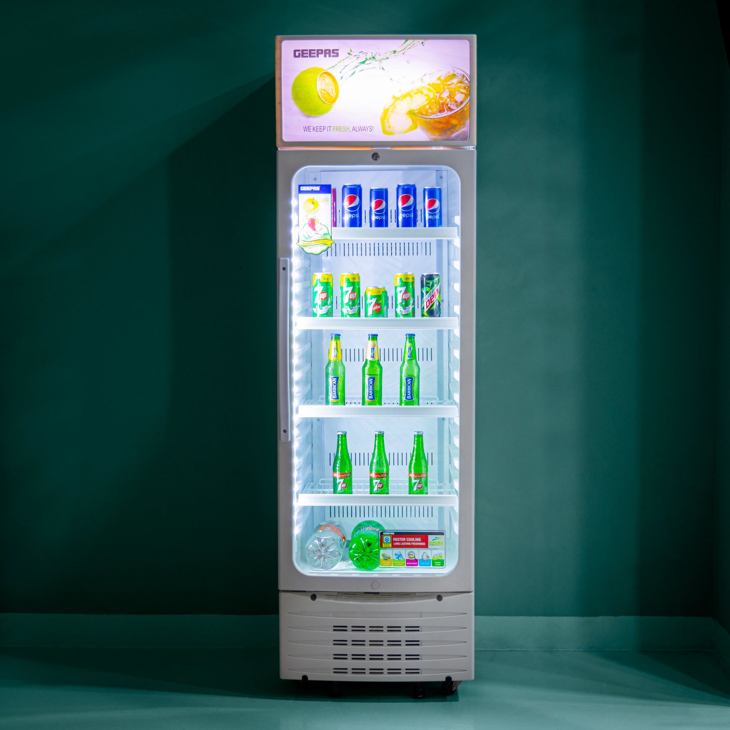 Geepas 280L Upright Showcase Refrigerator - GSC6548