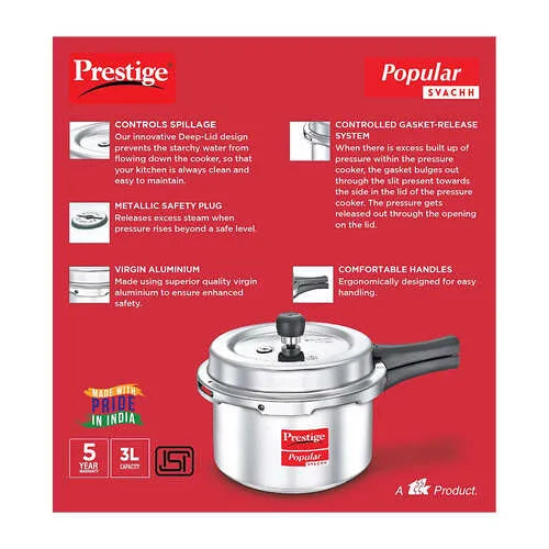 Prestige Popular 3L SVACHH Pressure Cooker Silver - 10165