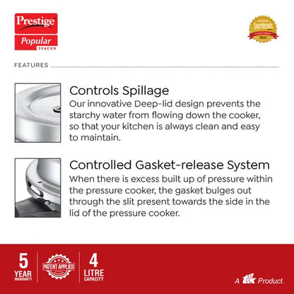 Prestige Popular 4L SVACHH Pressure Cooker Silver - 10166
