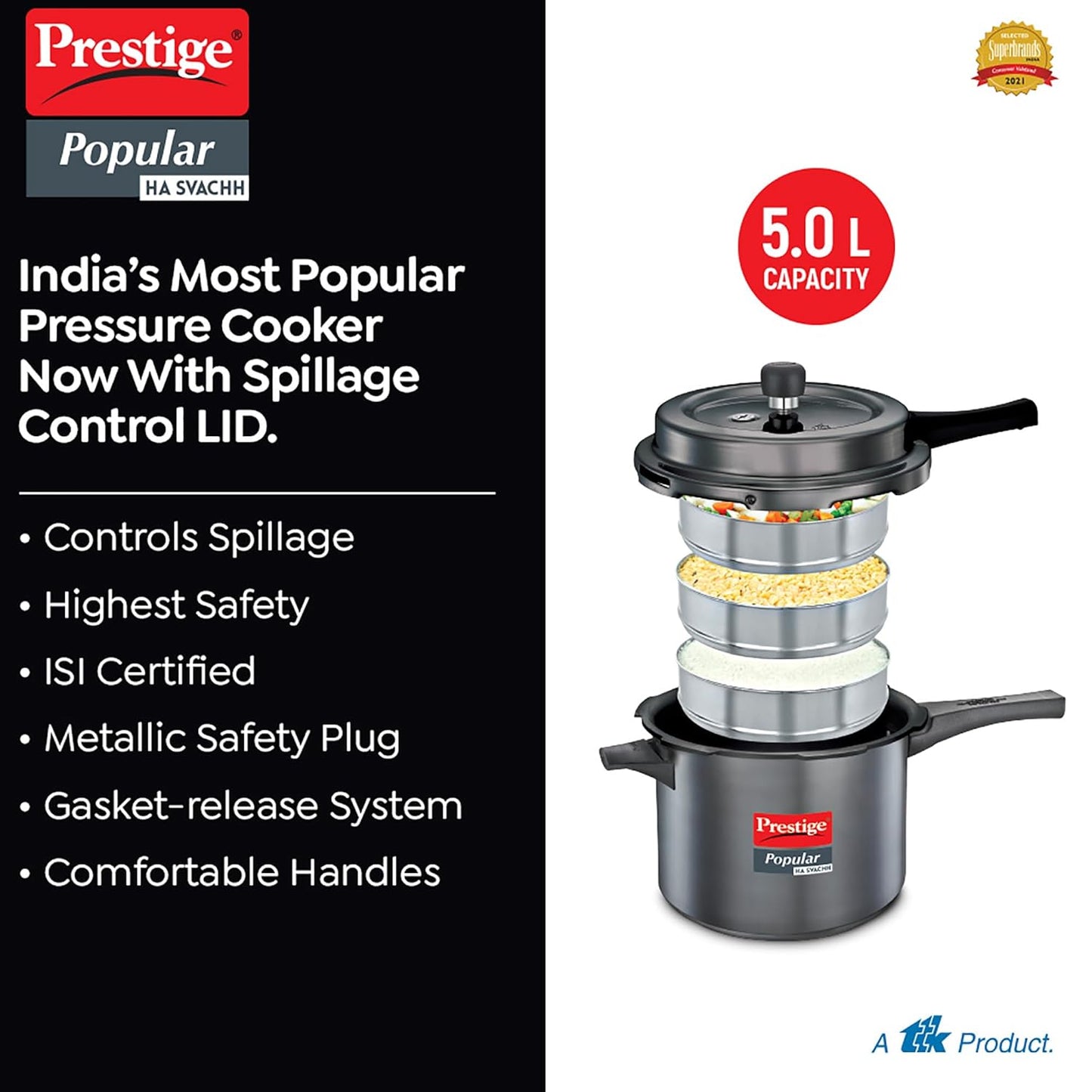 Prestige Popular 5L HA SVACHH Pressure Cooker Black - 2350