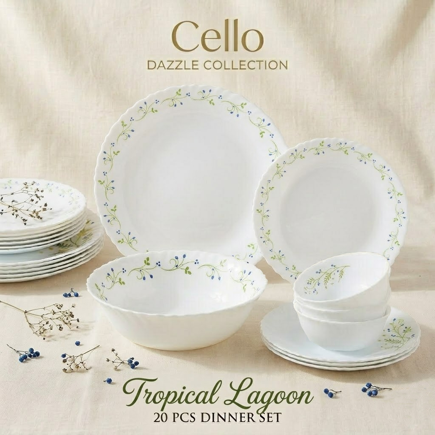 Cello 20pcs Tropical Lagoon Dinner Set (Dazzle Collection)