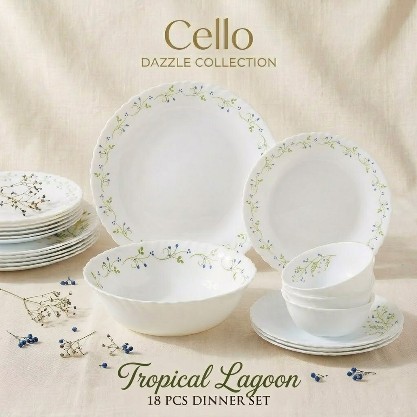 Cello 18pcs Tropical Lagoon Dinner Set (Dazzle Collection)