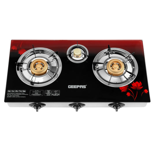 Geepas 3 Gas Burner Glass SS Frame - GGC31012