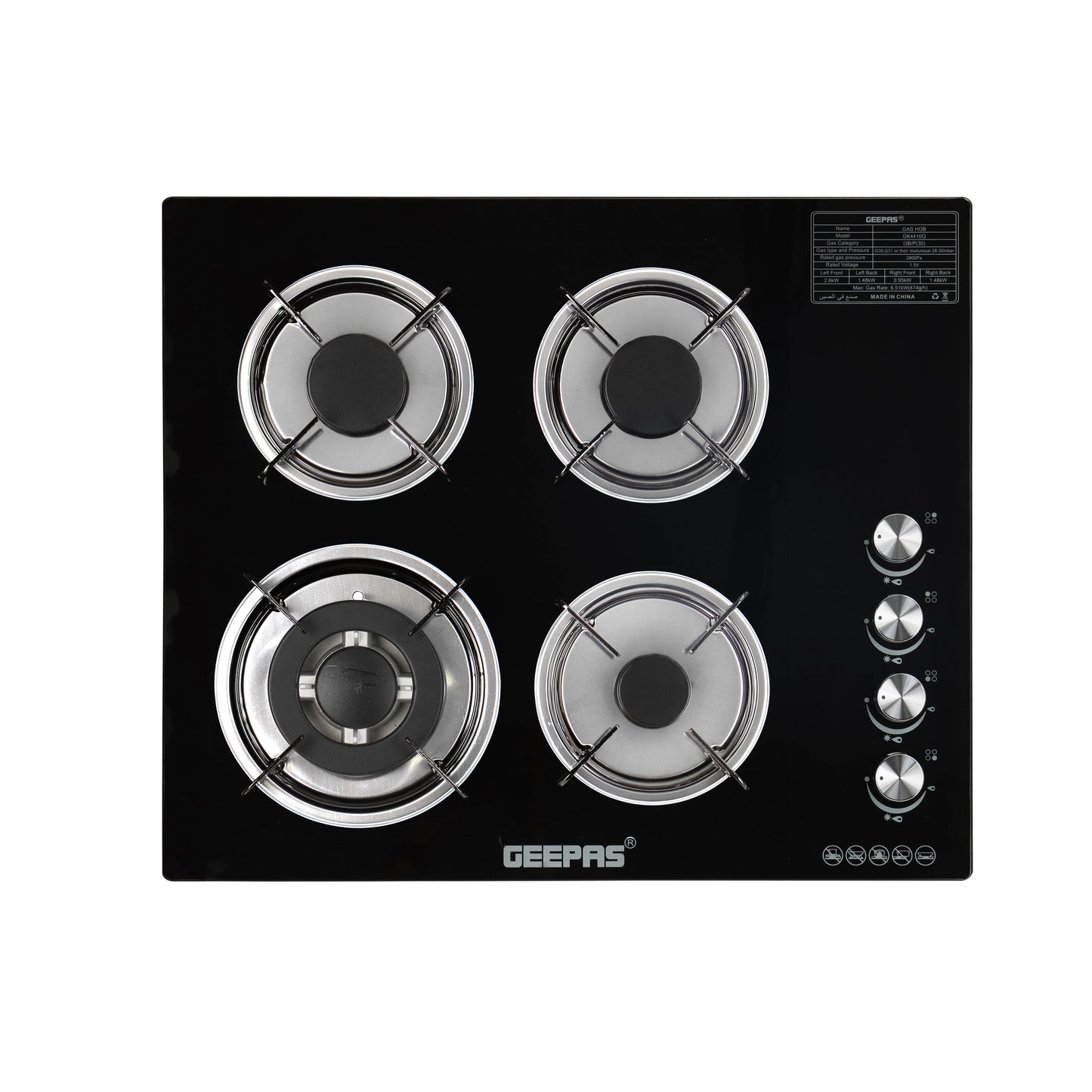 Geepas 4 Burner 2 in 1 Gas Hob - GK4410