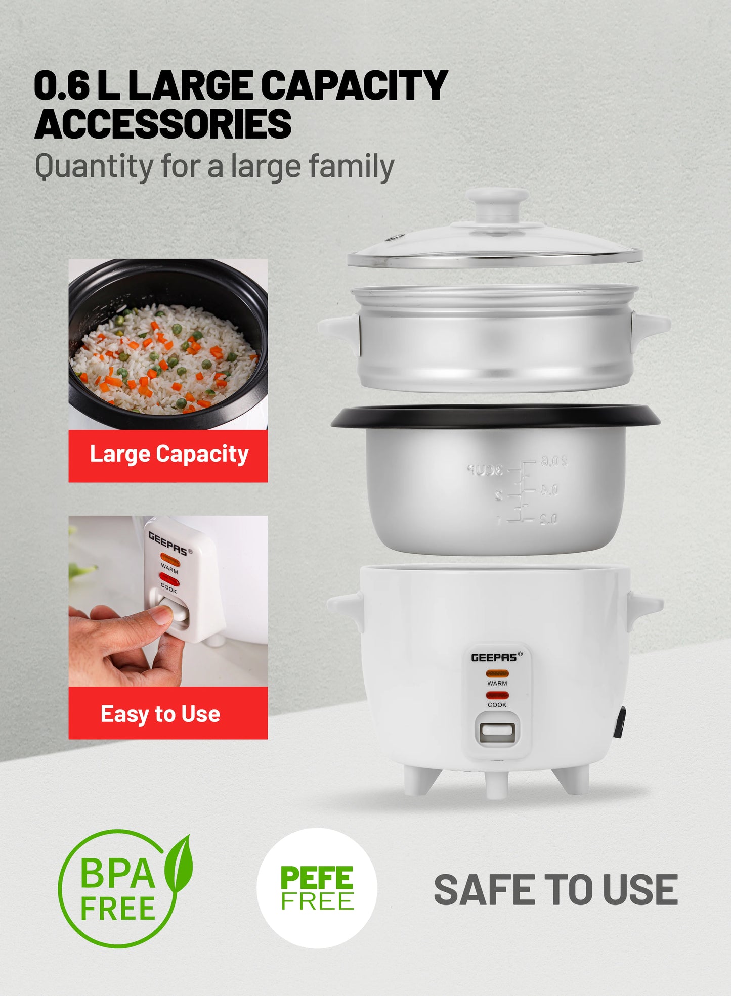Geepas 0.6L Electric Rice Cooker - GRC4324