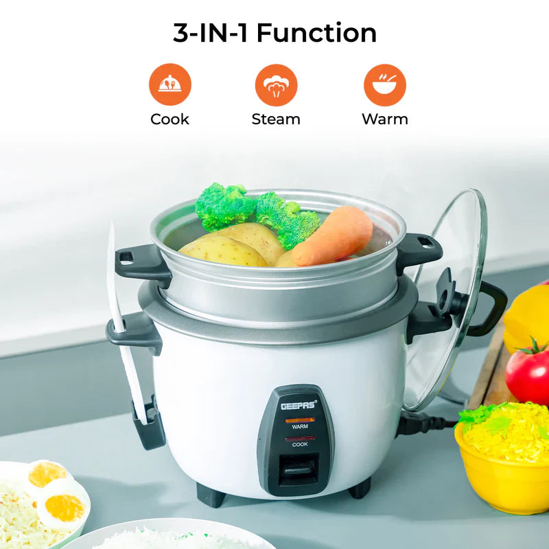 Geepas 1L Electric Rice Cooker Cook, Warm and Steam - GRC4325