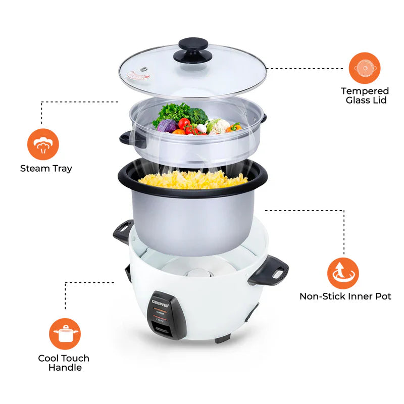 Geepas 1L Electric Rice Cooker Cook, Warm and Steam - GRC4325