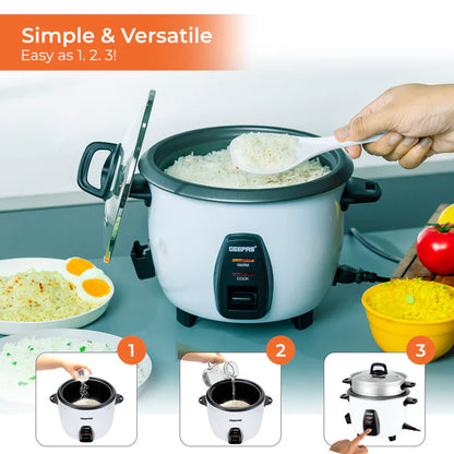 Geepas 1L Electric Rice Cooker Cook, Warm and Steam - GRC4325