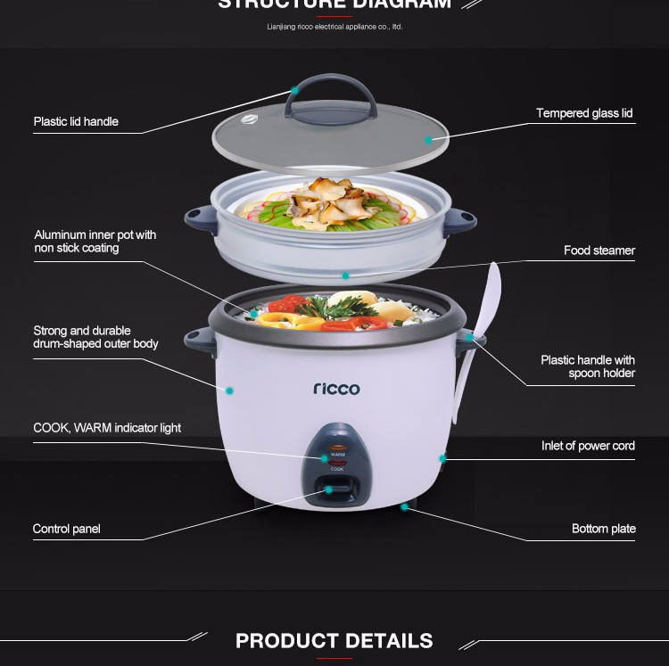 Ricco Rice Cooker 1.5L Glass Lid - RC150B