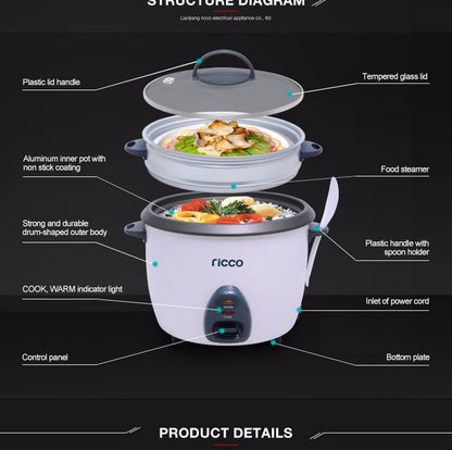 Ricco Rice Cooker 1.5L Glass Lid - RC150B