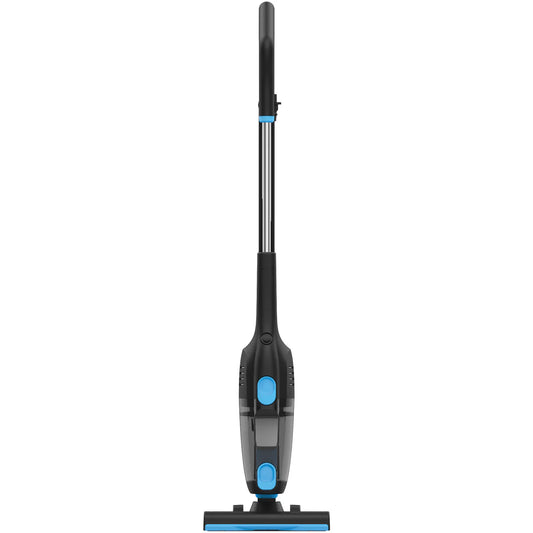 Black and blue handheld vacuum cleaner on a white background