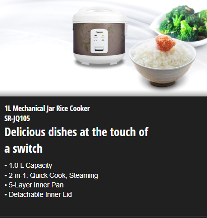 Panasonic Electric Rice Cooker 1L Plastic Top - SRJQ105