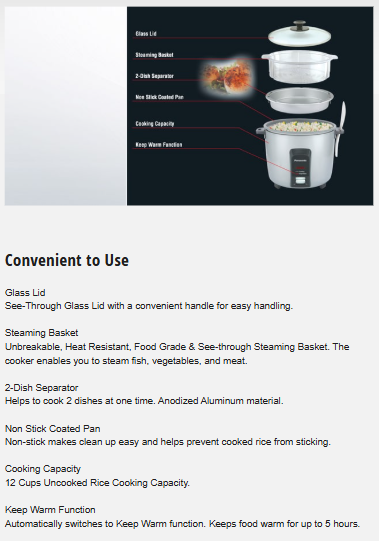 Panasonic 2.2L Rice Cooker - SRY22