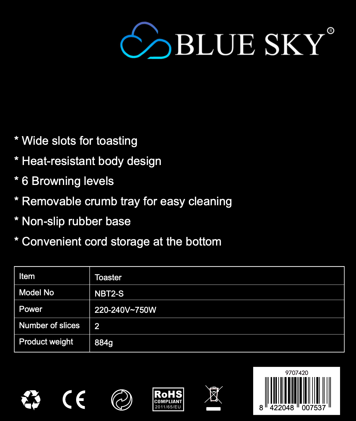 Blue Sky Toaster 2 Slice - NBT2S