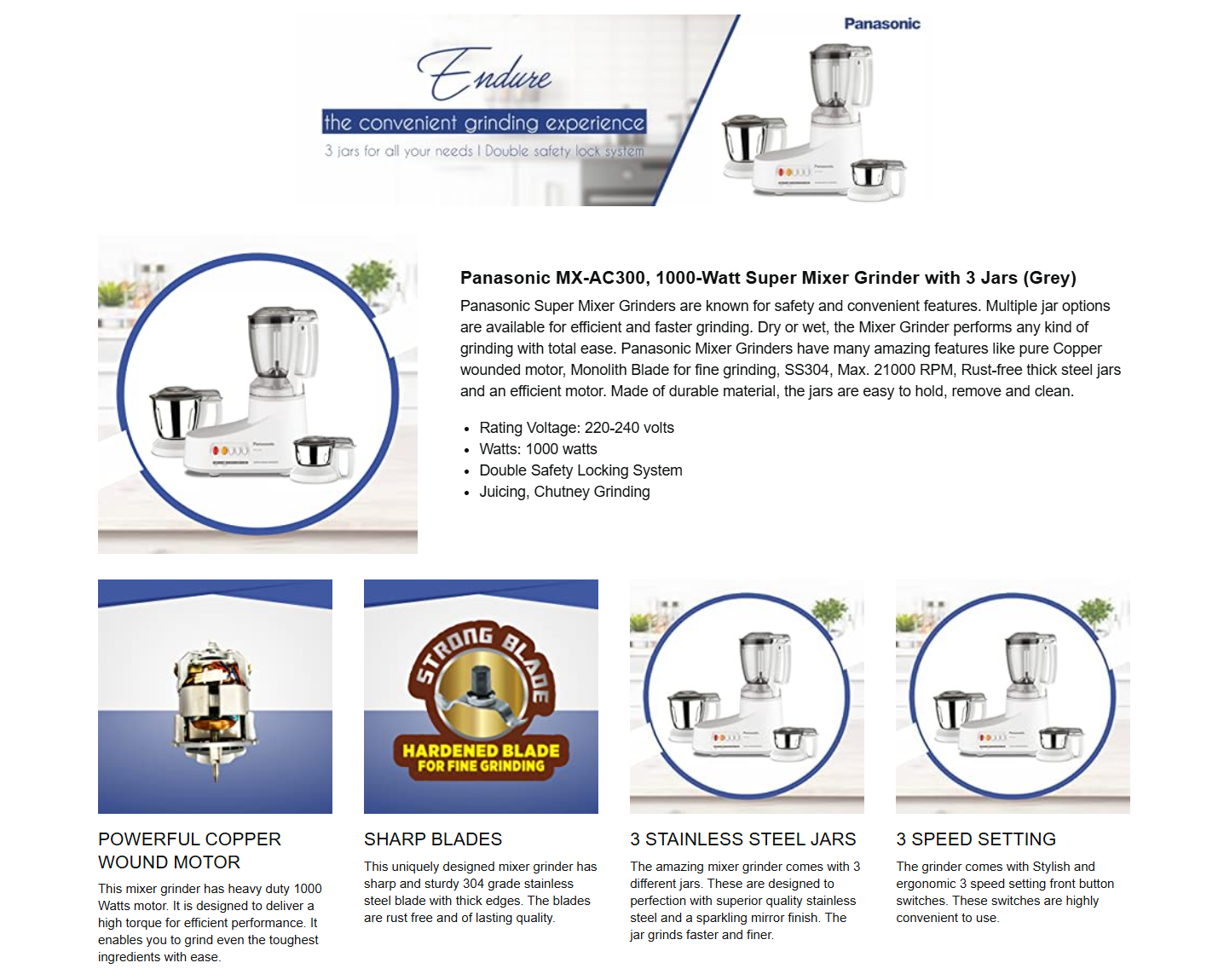 Panasonic Super Mixer Grinder 3 Jars - MXAC300