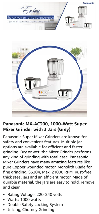 Panasonic Super Mixer Grinder 3 Jars - MXAC300