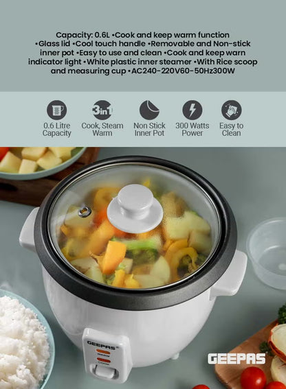Geepas 0.6L Multifunctional Rice Cooker - GRC1828H