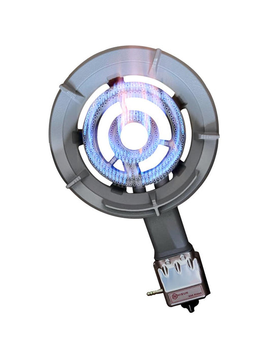 Single burner gas stove on a white background