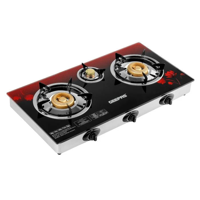 Geepas 3 Gas Burner Glass SS Frame - GGC31012