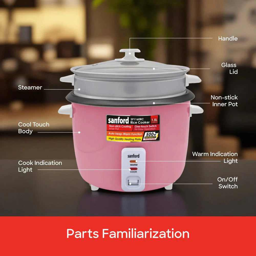 Sanford 1.5L Automatic Rice Cooker Glass Top - SF1160RC